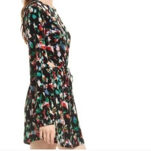 Open Edit Floral Print Open Back VelourLong Sleeve Minidress Size M